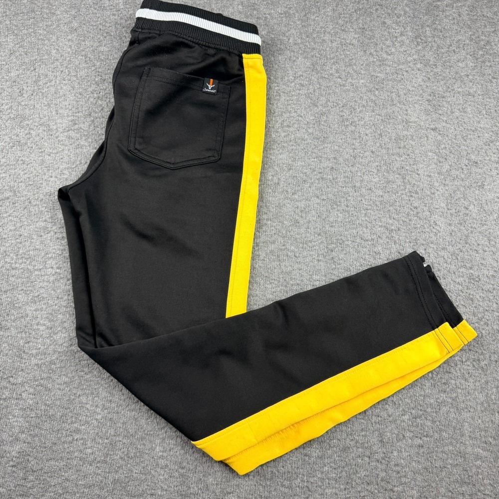 Screenshot Brand Men's S Small Track Pants Black Yellow Side Stripe Ankle Zip